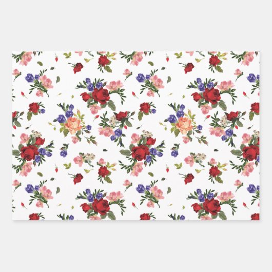 美しい赤バラ模様ラッピング紙シート ラッピングペーパーシート (正面3)