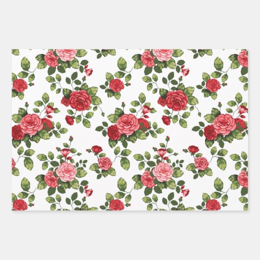 美しい赤バラ模様ラッピング紙シート ラッピングペーパーシート (正面2)