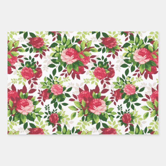 美しい赤バラ模様ラッピング紙シート ラッピングペーパーシート (正面)