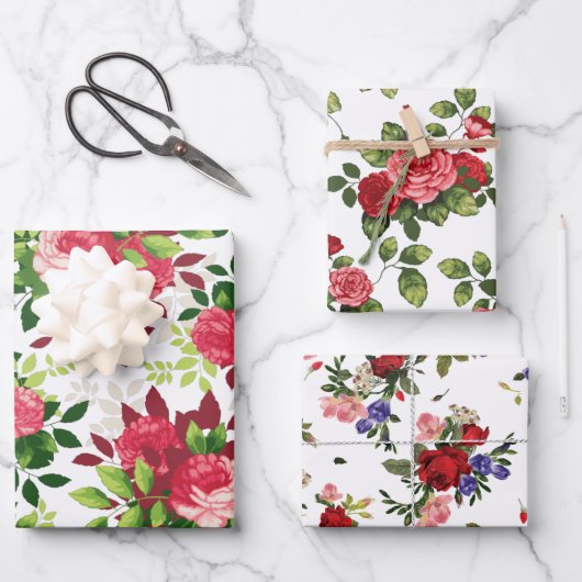 美しい赤バラ模様ラッピング紙シート ラッピングペーパーシート (正面)