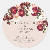 美しい赤ピンクのバラ白いユリ結婚のクラス ラウンドシール (正面)