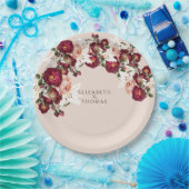 美しい赤ピンクのバラ白いユリ結婚のパプ ペーパープレート (パーティー)