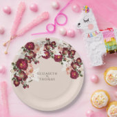 美しい赤ピンクのバラ白いユリ結婚のパプ ペーパープレート (パーティー)