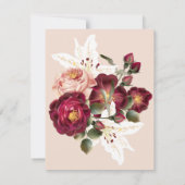 美しい赤ピンクのバラ白いユリ結婚のSav セーブザデート (裏面)