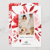 美しい赤フローラクリスマスホリデーフォトカード シーズンカード (正面/裏面)