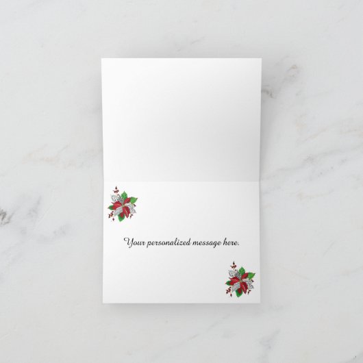 美しい赤ポインセチアのクリスマスグリーティングカード シーズンカード (内部)