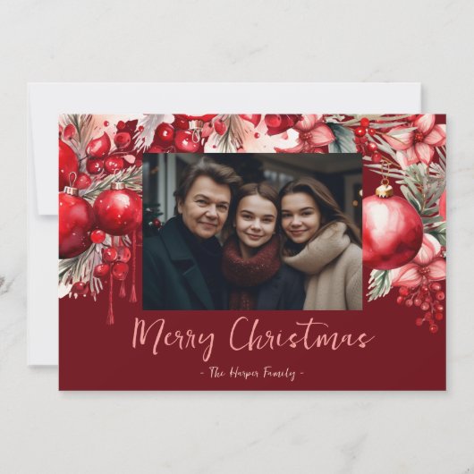 美しい赤ポインセチア家族の写真 シーズンカード (正面)