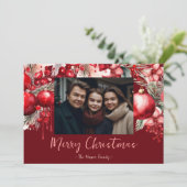 美しい赤ポインセチア家族の写真 シーズンカード (スタンド正面)