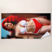 美しい赤毛の女の子のイラストビーチタオル ビーチタオル (正面)