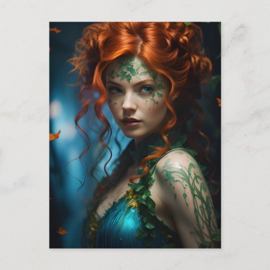 美しい赤毛の女神とツタ ポストカード (正面)