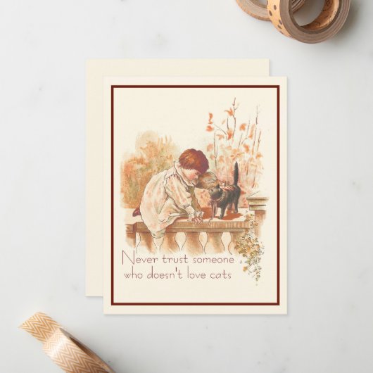 美しい赤毛の子供と子猫の名言 ノートカード (正面/裏面インサイチュ)