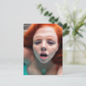 美しい赤毛女性の水中撮影 ポストカード (スタンド正面)