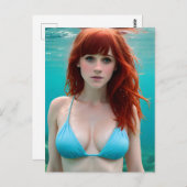 美しい赤毛女性の水中撮影 ポストカード (正面/裏面)