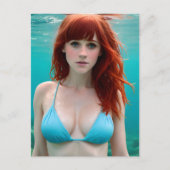 美しい赤毛女性の水中撮影 ポストカード (正面)
