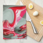 美しい赤灰灰色の幾何学的モチーフARTデザイン キッチンタオル (四つ折り)