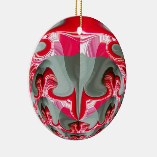 美しい赤灰灰色の幾何学的モチーフARTデザイン セラミックオーナメント (右)
