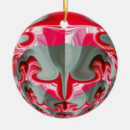 美しい赤灰灰色の幾何学的モチーフARTデザイン セラミックオーナメント (正面)