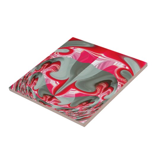 美しい赤灰灰色の幾何学的モチーフARTデザイン タイル (側面)