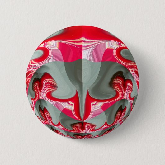 美しい赤灰灰色の幾何学的モチーフARTデザイン 缶バッジ (正面)