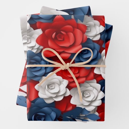 美しい赤白青フラワーガーデンフローラUSA ラッピングペーパーシート (インサイチュ)