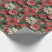 美しい赤緑と白3Dポインセチア ラッピングペーパー (角)