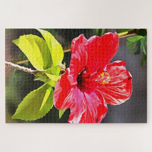 美しい赤芸術的色の熱帯ハイビスカスの花 ジグソーパズル (横)