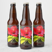 美しい赤芸術的色の熱帯ハイビスカスの花 ビールラベル (ボトル)