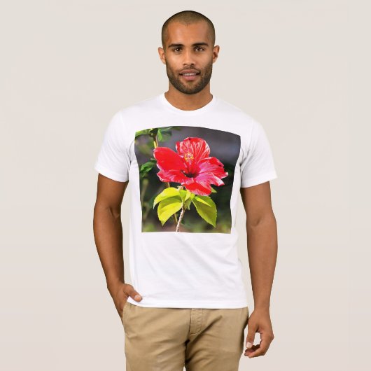 美しい赤芸術的色の熱帯ハイビスカスの花 Tシャツ (正面フル)