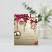 美しい赤金ゴールドメリークリスマス新年 ポストカード (スタンド正面)