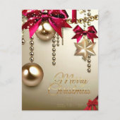 美しい赤金ゴールドメリークリスマス新年 ポストカード (正面)