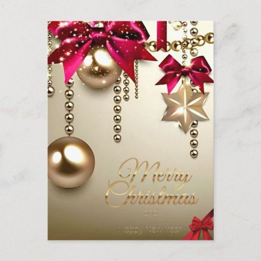 美しい赤金ゴールドメリークリスマス新年 ポストカード (正面)