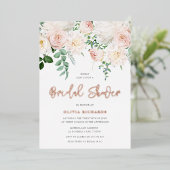 美しい赤面とバラ金ゴールドブライダルシャワー 箔招待状 (立ち正面)