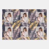 美しい赤面とブルーフォトホリデー ラッピングペーパーシート (正面3)