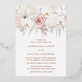 美しい赤面と白結婚のバラ金ゴールド 箔招待状