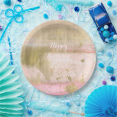 美しい赤面のピンクの金ゴールドの魅力的な水彩画こんにちは ペーパープレート (パーティー)