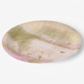 美しい赤面のピンクの金ゴールドの魅力的な水彩画こんにちは ペーパープレート (アングル)