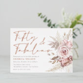 美しい赤面の花50誕生日バラ金ゴールド 箔招待状 (立ち正面)