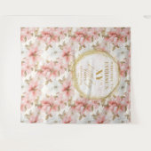 美しい赤面アイボリー金ゴールド誕生日フォトブース タペストリー (正面(横))