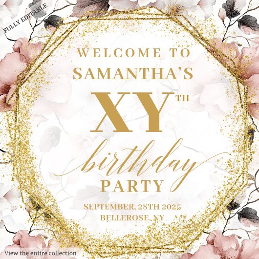 美しい赤面アイボリー金ゴールド誕生日フォトブース タペストリー