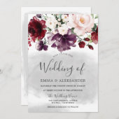 美しい赤面ウォーターカラーボタニッ結婚クス 招待状 (正面/裏面)