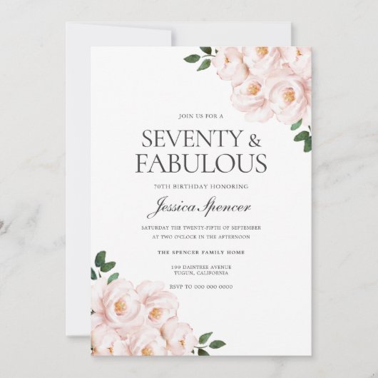 美しい赤面エレガントピンク70誕生日 招待状 (正面)