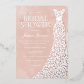 美しい赤面シルバーハートドレスブライダルシャワー 箔招待状 (正面)