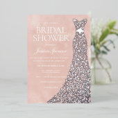 美しい赤面シルバーハートドレスブライダルシャワー 箔招待状 (立ち正面)