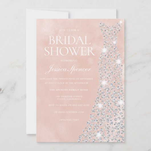 美しい赤面ダイヤモンドドレスブライダルシャワー 招待状 (正面)