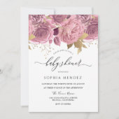 美しい赤面ピンクのフローラ金ゴールド赤ちゃんシャワー 招待状 (正面)