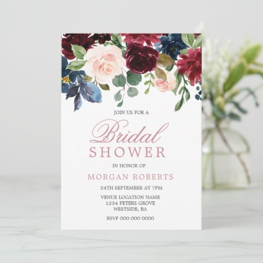 美しい赤面ピンクの花エレガントブライダルシャワー 招待状 (スタンド正面)