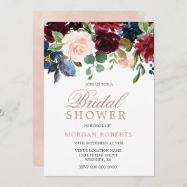 美しい赤面ピンクの花エレガントブライダルシャワー 招待状