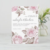 美しい赤面ピンクウォーターカラーバラ結婚ズ 招待状 (スタンド正面)