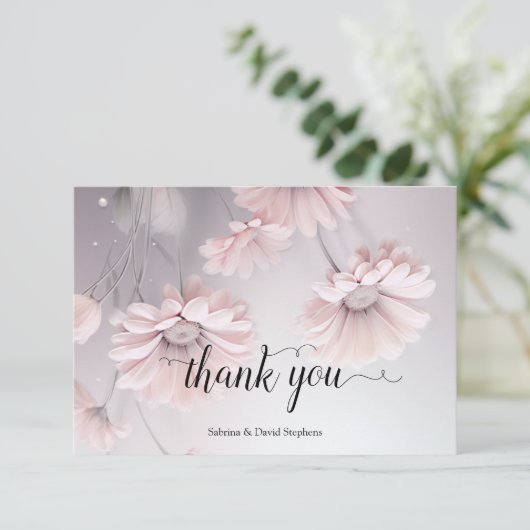 美しい赤面ピンクデイジーありがとう サンキューカード (スタンド正面)