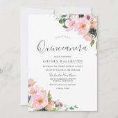 美しい赤面ピンクフラワーズキンセアニェラパーティー 招待状 (正面)